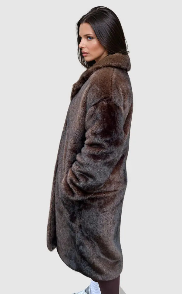 Lange Dames Teddy Jas Met Kraag