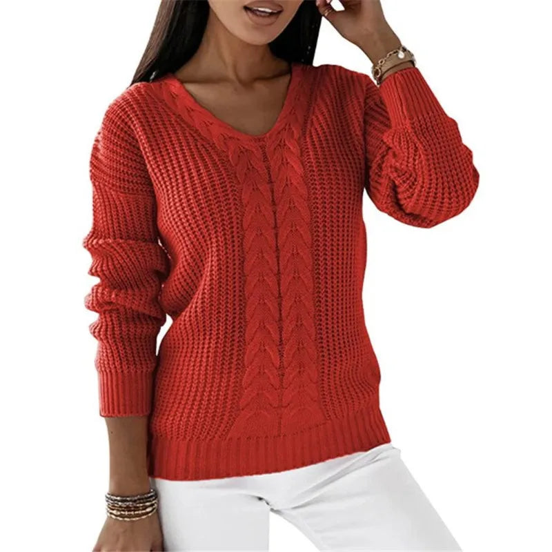 Kabelgebreide Damestrui Met V-Hals – Tijdloze Knit Met Moderne Flair