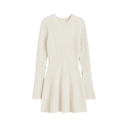 Dames Gebreide Mini-Jurk Met Lange Mouwen En Ronde Hals – Voor Herfst, Winter En Lente