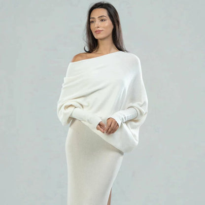 Luxe Lounge Top Met Boothals – Minimalistisch Comfort Voor Stijlvolle Rustmomenten