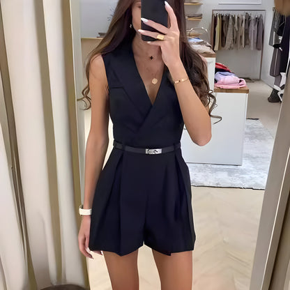 Elegante Mouwloze Blazer Playsuit Met Riem – Krachtig En Stijlvol In Één Look