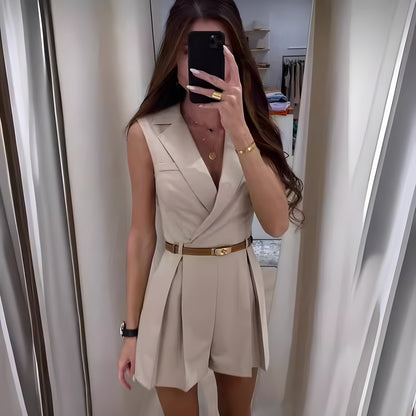 Elegante Mouwloze Blazer Playsuit Met Riem – Krachtig En Stijlvol In Één Look