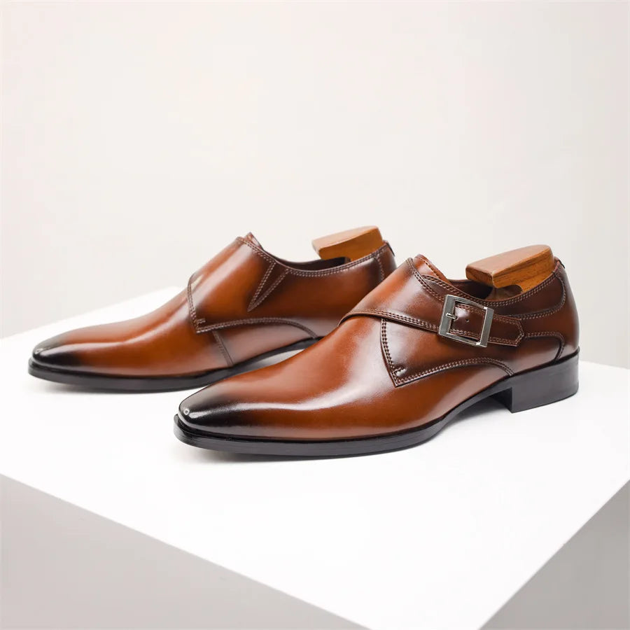 Heren Leren Monk Strap Schoenen Met Gespsluiting