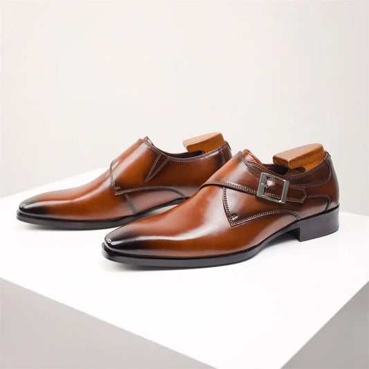 Heren Leren Monk Strap Schoenen Met Gespsluiting