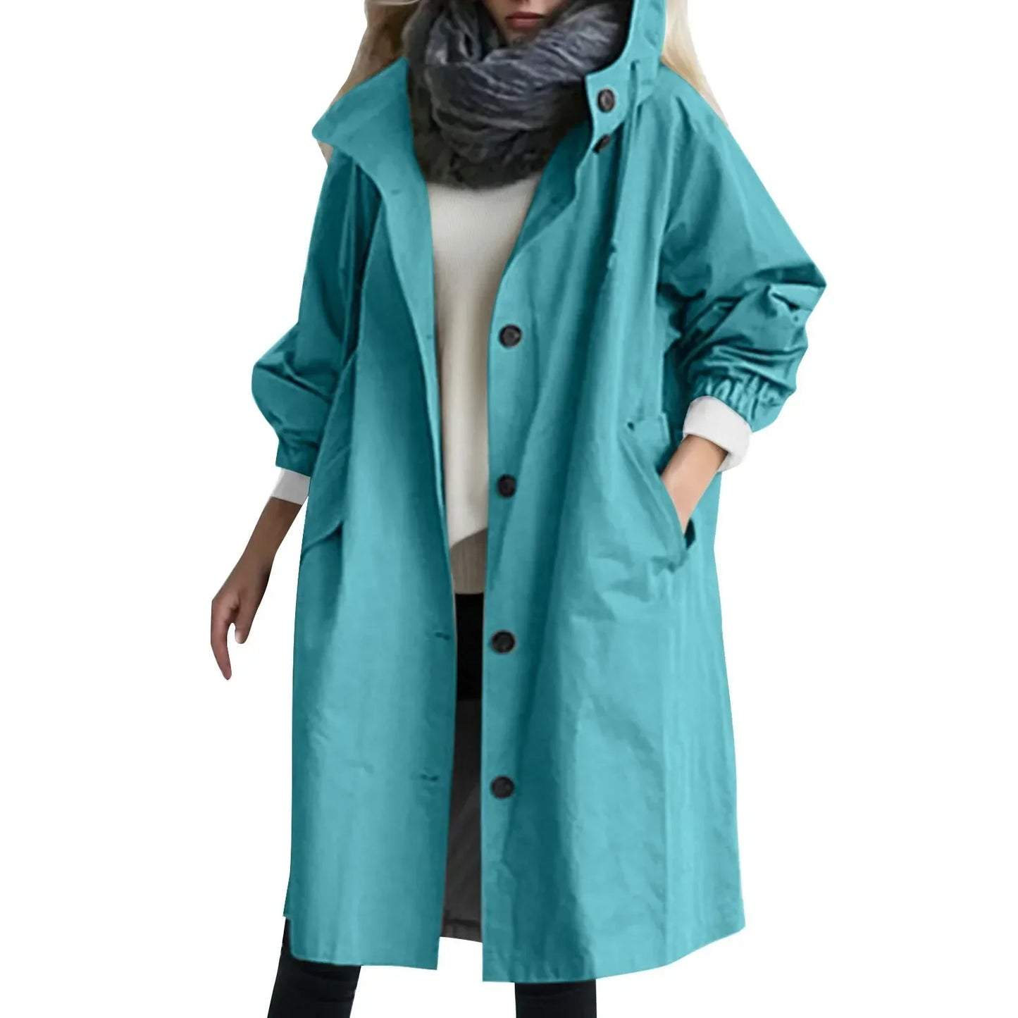 Tijdloze Dames Trenchcoat – Stijlvolle Lange Jas Met Capuchon En Knoopsluiting