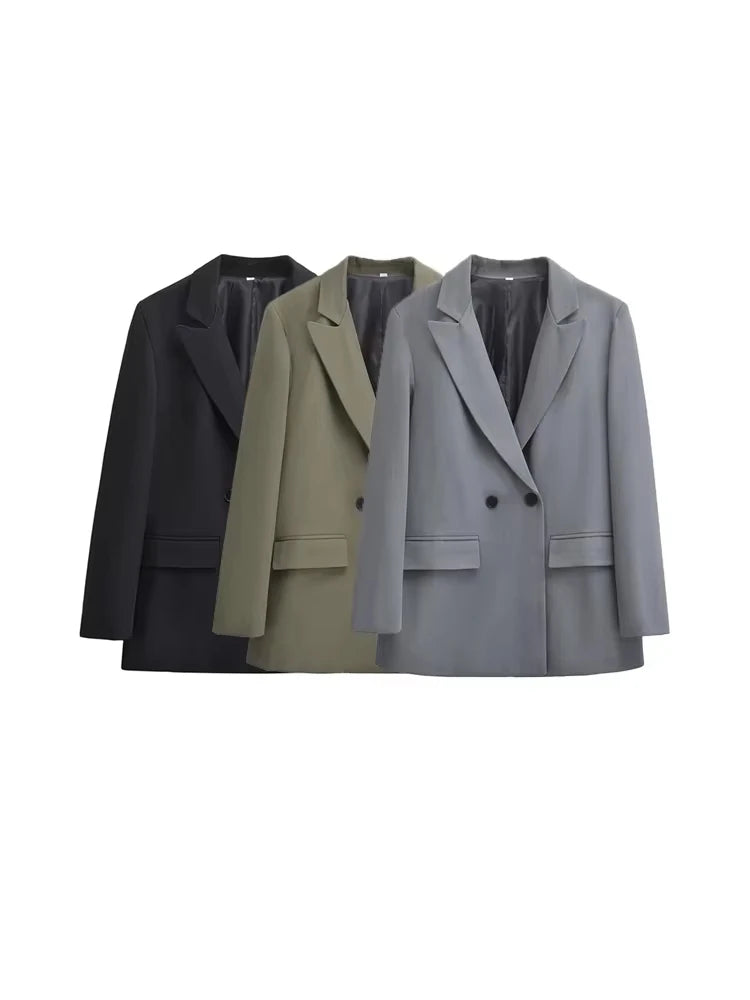Dames Blazer Met Dubbele Knoopsluiting En Revers – Minimalistisch, Gestructureerd & Perfect Voor Voorjaar En Herfst