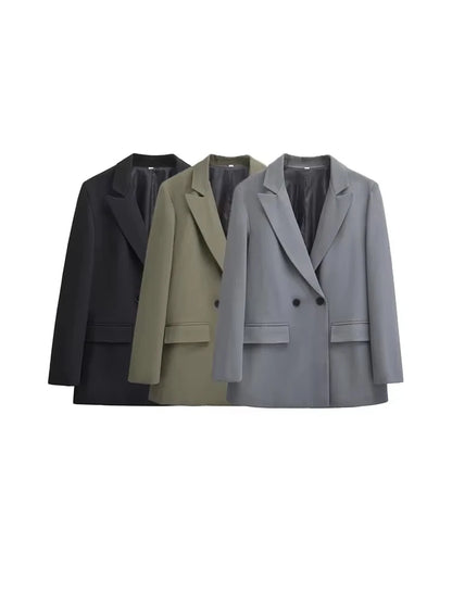 Dames Blazer Met Dubbele Knoopsluiting En Revers – Minimalistisch, Gestructureerd & Perfect Voor Voorjaar En Herfst