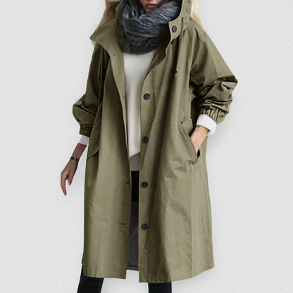 Tijdloze Dames Trenchcoat – Stijlvolle Lange Jas Met Capuchon En Knoopsluiting