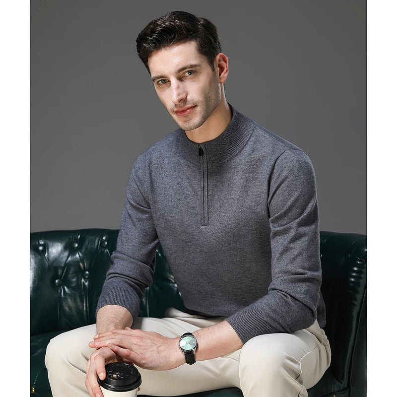 Heren Trui Met Halve Rits En Opstaande Kraag