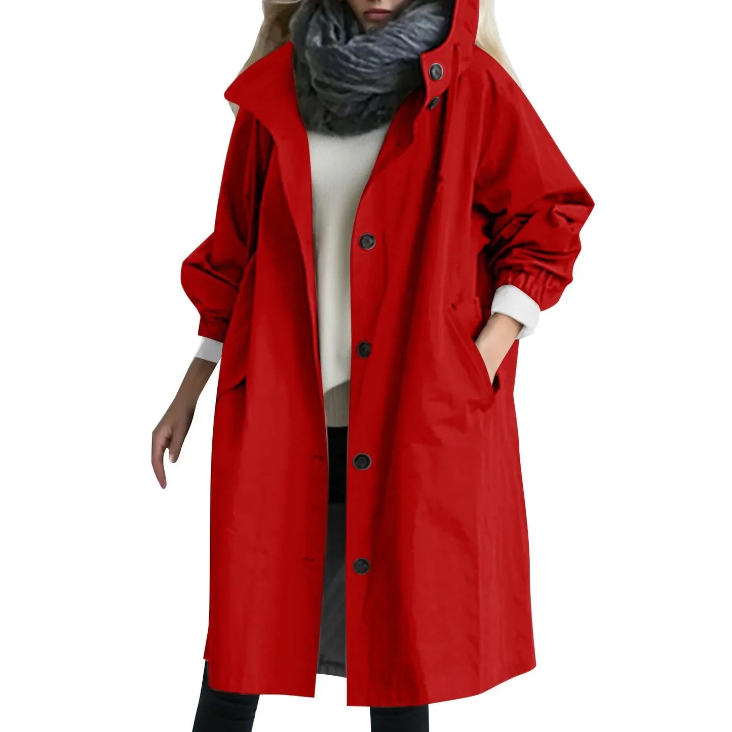 Tijdloze Dames Trenchcoat – Stijlvolle Lange Jas Met Capuchon En Knoopsluiting