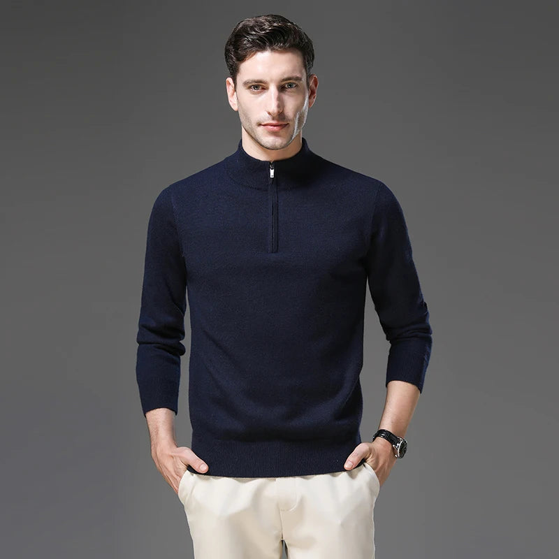 Heren Trui Met Halve Rits En Opstaande Kraag