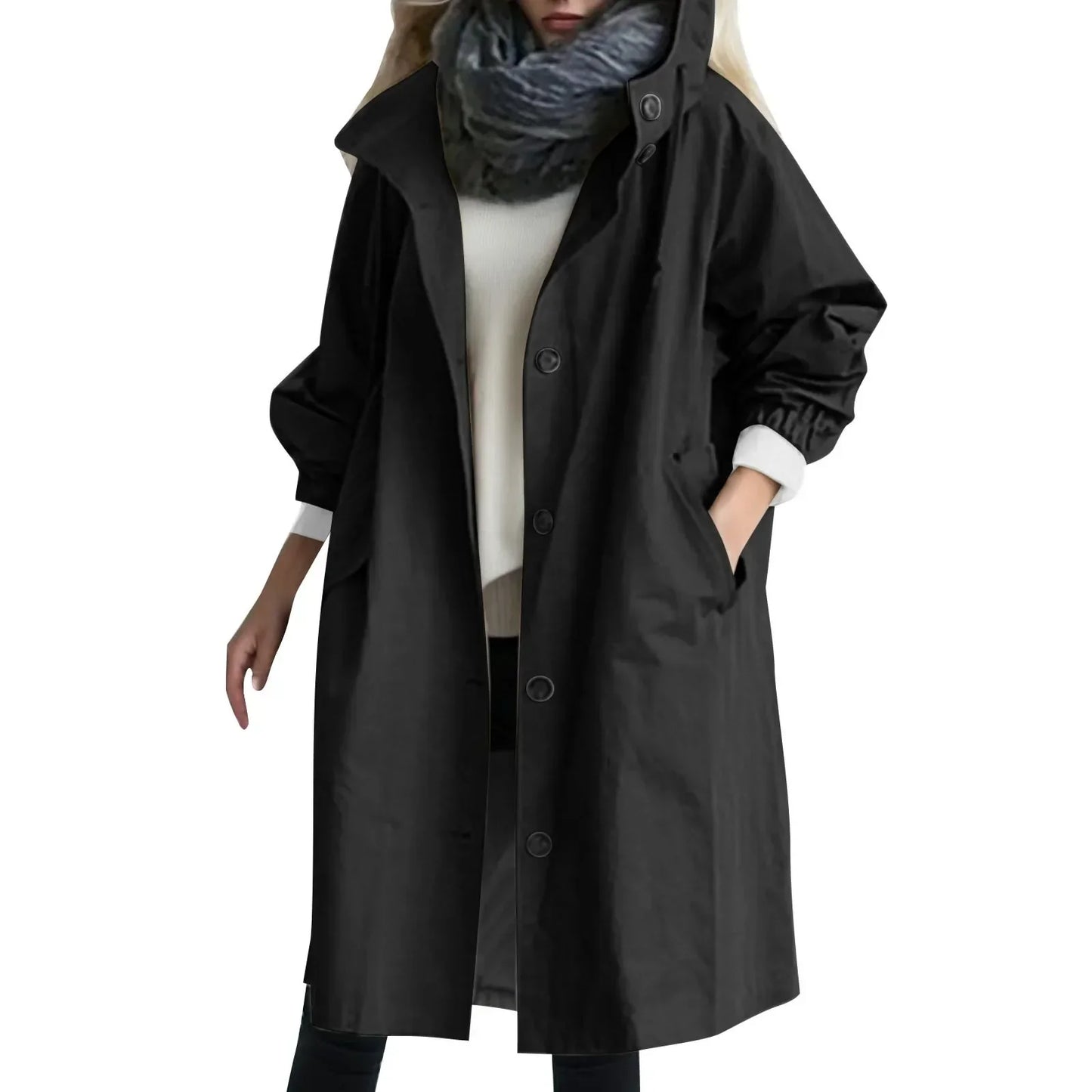 Tijdloze Dames Trenchcoat – Stijlvolle Lange Jas Met Capuchon En Knoopsluiting