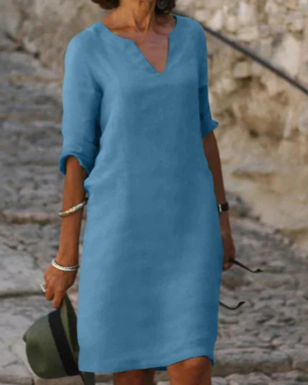 Sofie | Zomerjurk Met V-Hals En Driekwart Mouwen