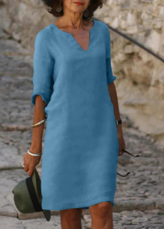 Sofie | Zomerjurk Met V-Hals En Driekwart Mouwen