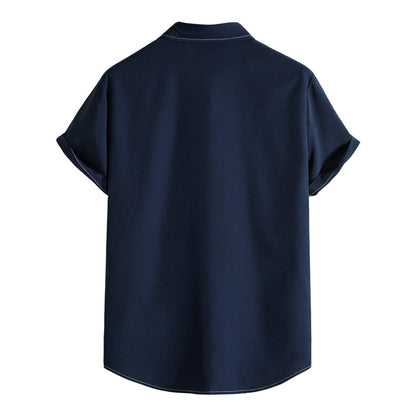 Herenoverhemd Met Korte Mouwen – Contrasterende Stiksels, Ademend & Casual Chic Voor Voorjaar & Zomer