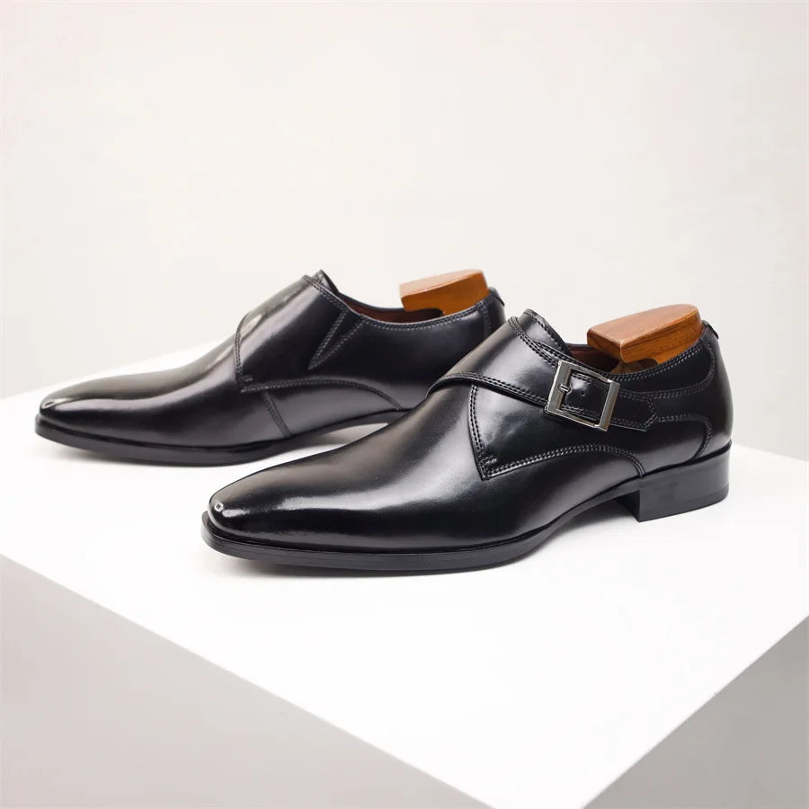Heren Leren Monk Strap Schoenen Met Gespsluiting