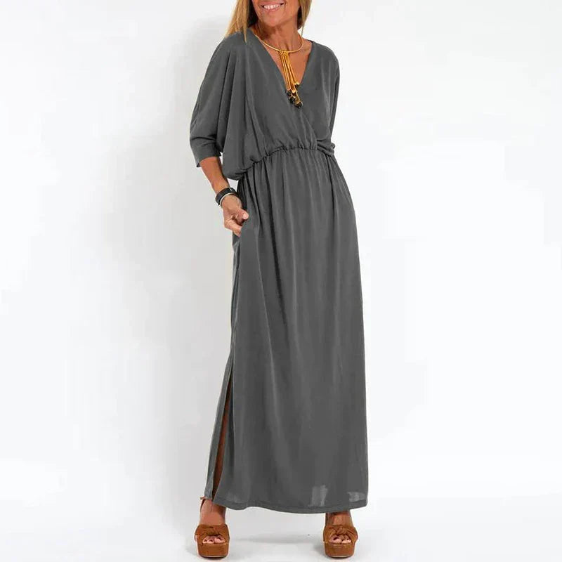 Dames Maxi-Jurk Met V-Hals En Elastische Taille – Lente, Zomer En Nazomer