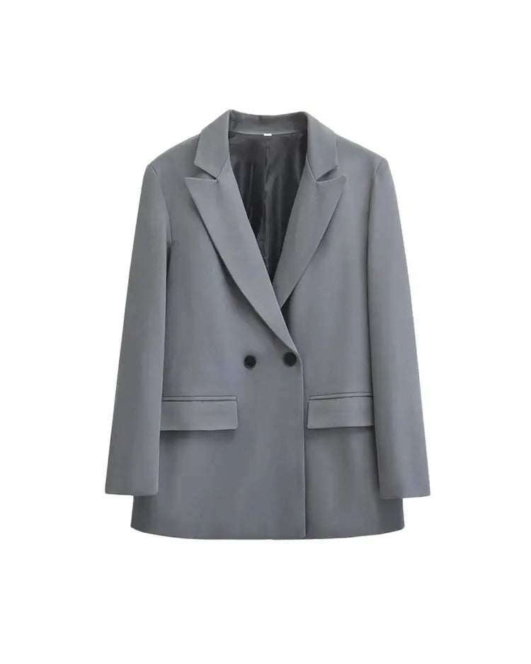 Dames Blazer Met Dubbele Knoopsluiting En Revers – Minimalistisch, Gestructureerd & Perfect Voor Voorjaar En Herfst