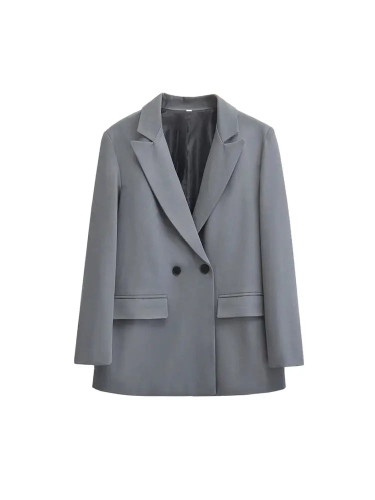 Dames Blazer Met Dubbele Knoopsluiting En Revers – Minimalistisch, Gestructureerd & Perfect Voor Voorjaar En Herfst