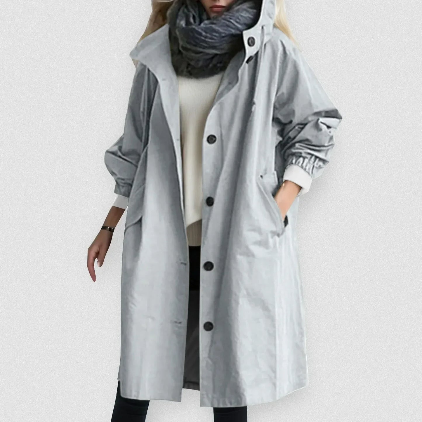 Tijdloze Dames Trenchcoat – Stijlvolle Lange Jas Met Capuchon En Knoopsluiting