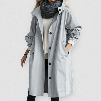 Tijdloze Dames Trenchcoat – Stijlvolle Lange Jas Met Capuchon En Knoopsluiting