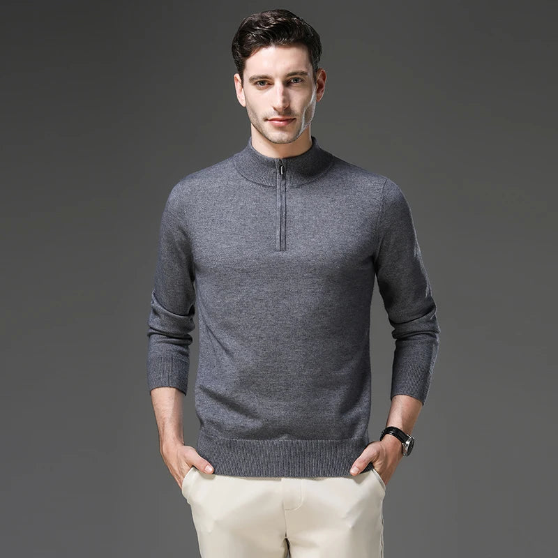Heren Trui Met Halve Rits En Opstaande Kraag