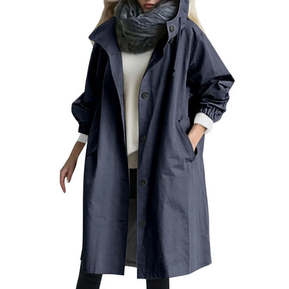 Tijdloze Dames Trenchcoat – Stijlvolle Lange Jas Met Capuchon En Knoopsluiting