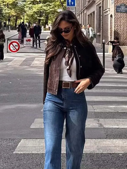 Dames Suède Look Bomberjack