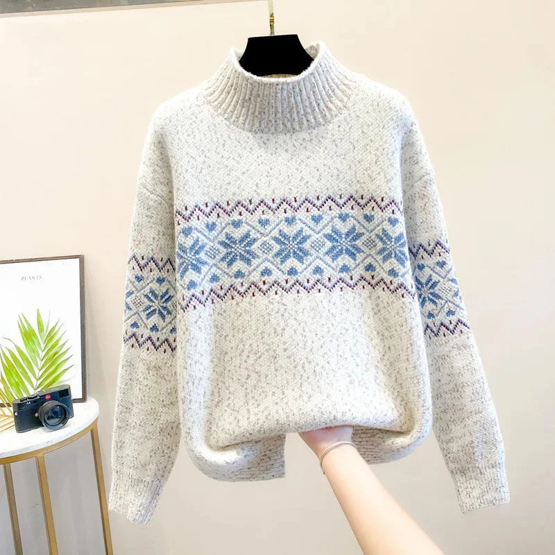 Unisex Kersttrui Met Noors Sneeuwvlokpatroon En Zachte Colkraag
