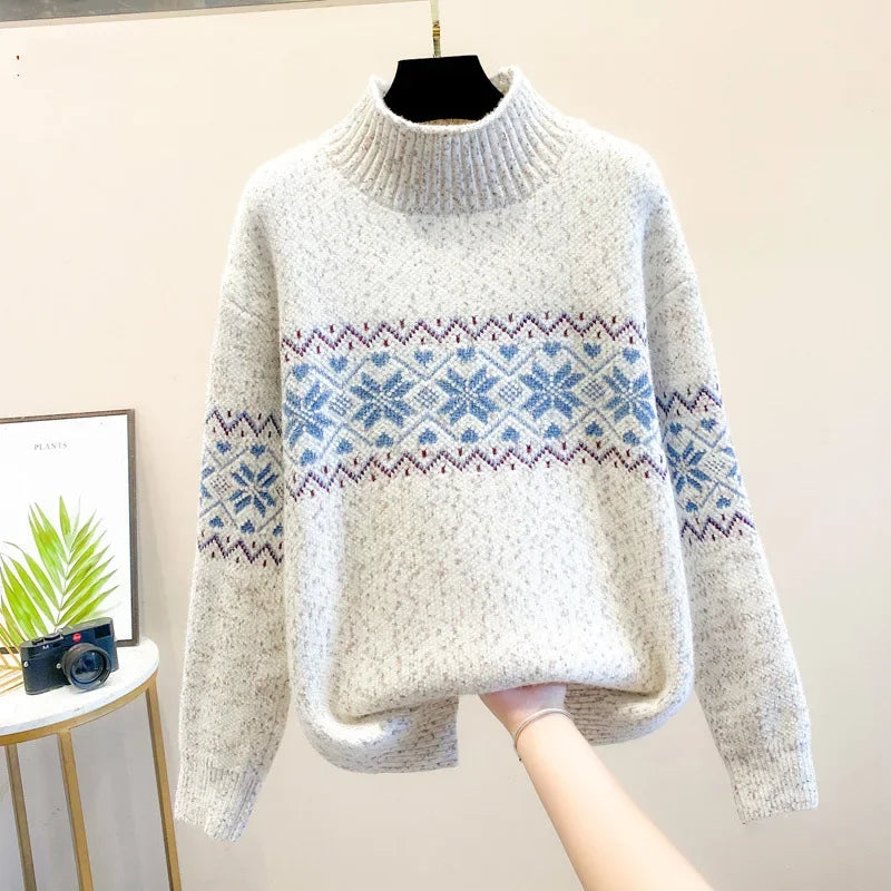 Unisex Kersttrui Met Noors Sneeuwvlokpatroon En Zachte Colkraag