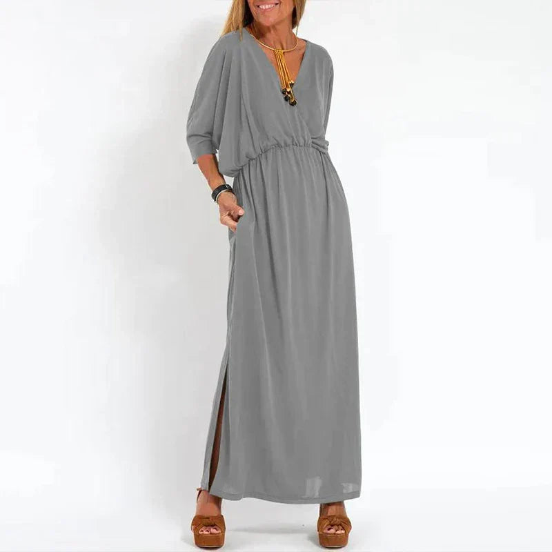 Dames Maxi-Jurk Met V-Hals En Elastische Taille – Lente, Zomer En Nazomer