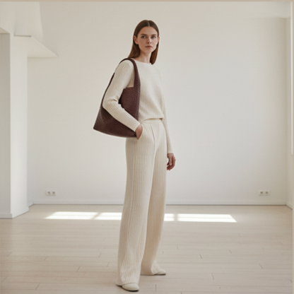 Luxe Gevlochten Schoudertas Met Bijpassende Pouch / 2-in-1 Set Voor Werk, Stad & Dagelijks Gebruik (Vier Seizoenen)