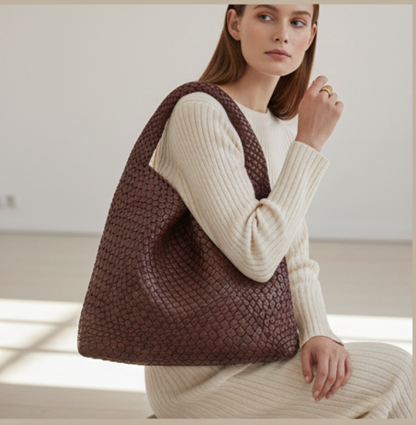 Luxe Gevlochten Schoudertas Met Bijpassende Pouch / 2-in-1 Set Voor Werk, Stad & Dagelijks Gebruik (Vier Seizoenen)