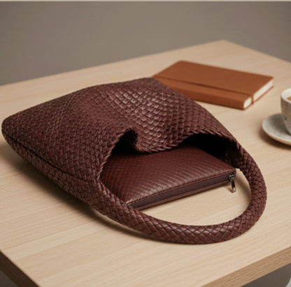 Luxe Gevlochten Schoudertas Met Bijpassende Pouch / 2-in-1 Set Voor Werk, Stad & Dagelijks Gebruik (Vier Seizoenen)