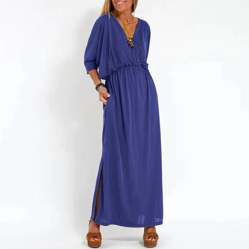 Dames Maxi-Jurk Met V-Hals En Elastische Taille – Lente, Zomer En Nazomer