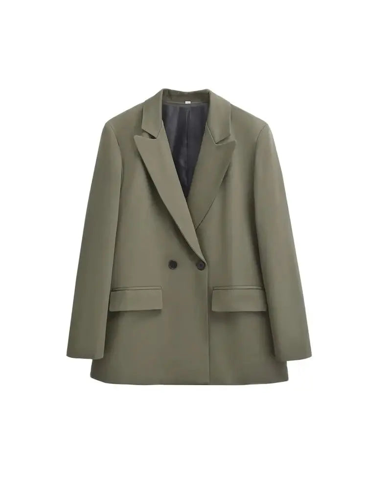 Dames Blazer Met Dubbele Knoopsluiting En Revers – Minimalistisch, Gestructureerd & Perfect Voor Voorjaar En Herfst