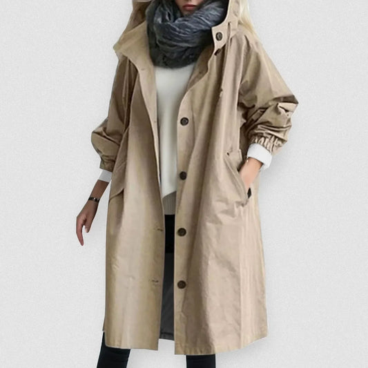 Tijdloze Dames Trenchcoat – Stijlvolle Lange Jas Met Capuchon En Knoopsluiting