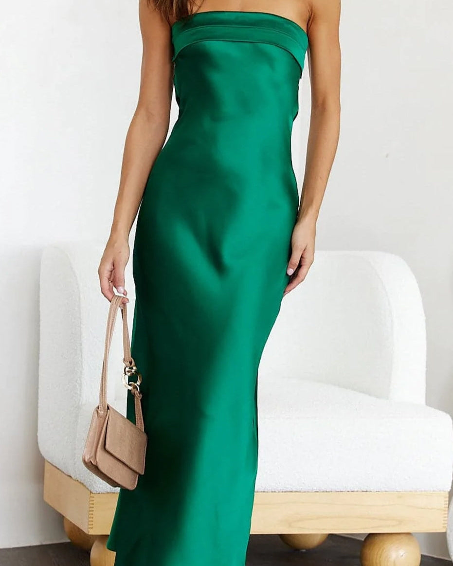 Strapless Satijnen Damesjurk – Elegante Maxi Dress Met Minimalistische Snit
