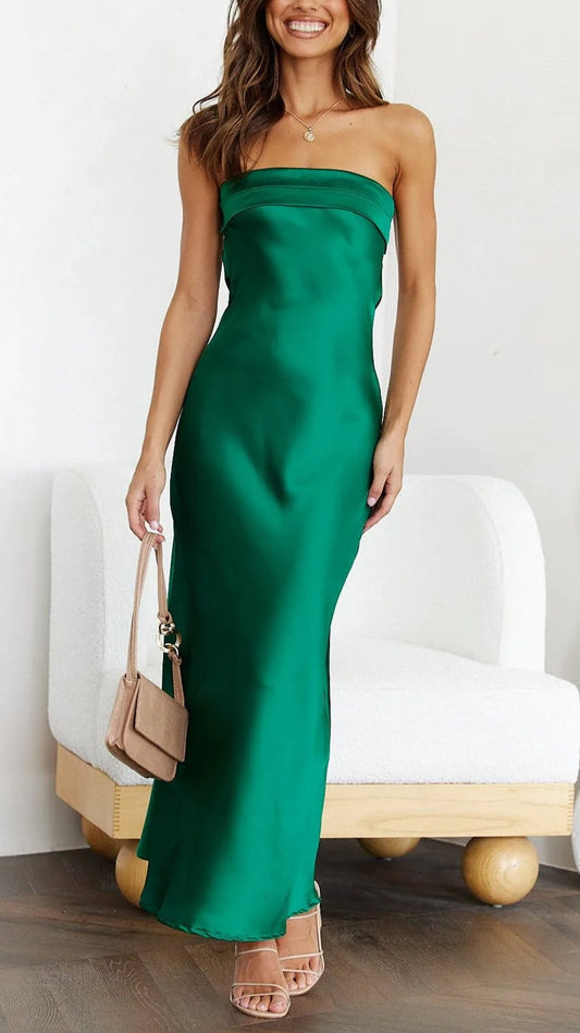 Strapless Satijnen Damesjurk – Elegante Maxi Dress Met Minimalistische Snit