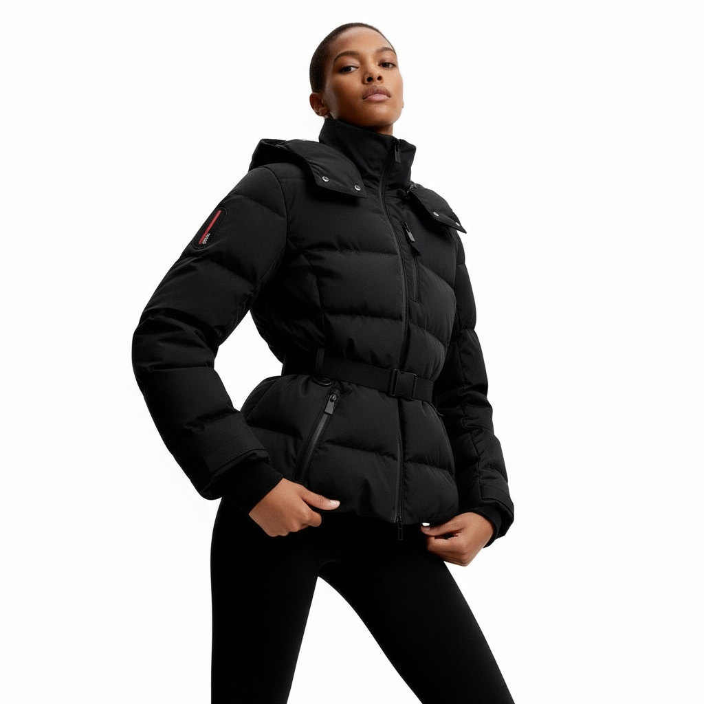 Zwarte Dames Belted Puffer Jas