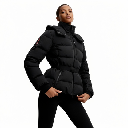 Zwarte Dames Belted Puffer Jas
