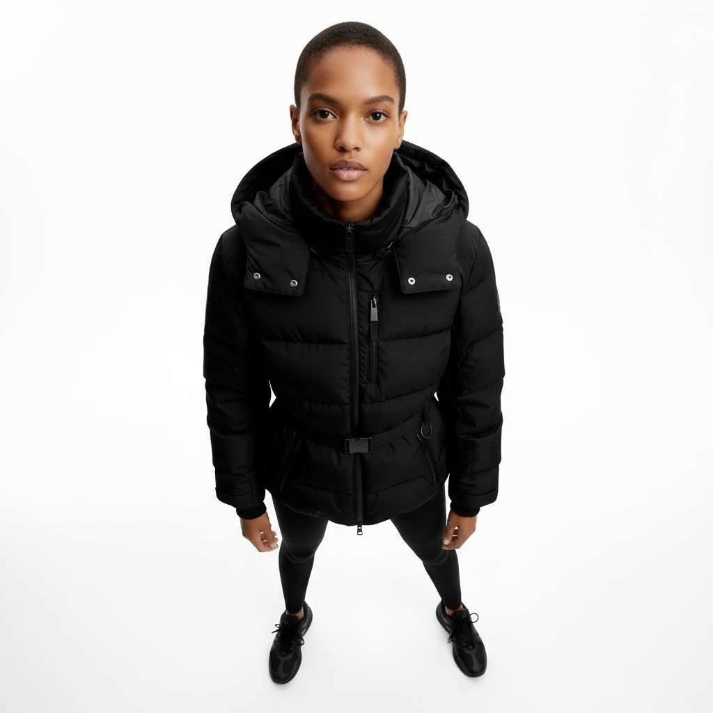 Zwarte Dames Belted Puffer Jas