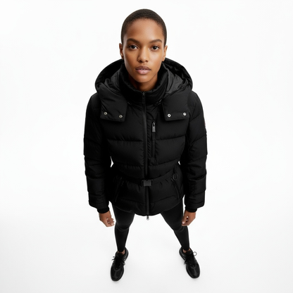 Zwarte Dames Belted Puffer Jas