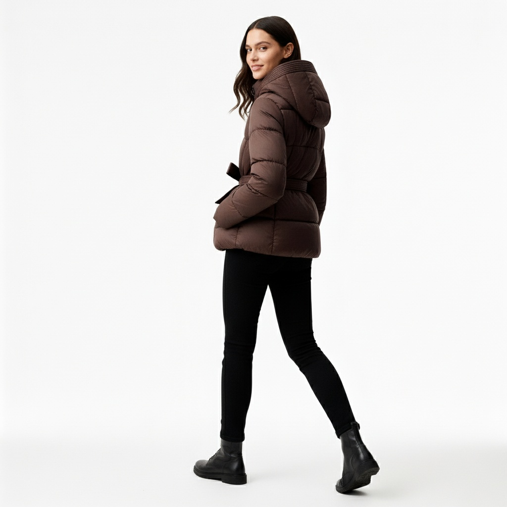 Gewatteerde Dames Winterjas Met Riem