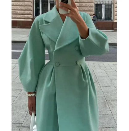 Lange Mantel Voor Dames – Elegante Tailoring, Oversized Revers & Naadloze Sluiting – Herfst En Winter