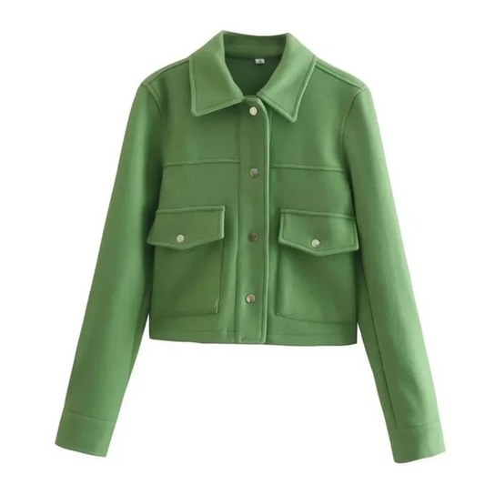 Kort Jasje Met Knoopsluiting En Klepzakken – Stijlvolle Tussenjas Voor Casual En Zakelijke Outfits