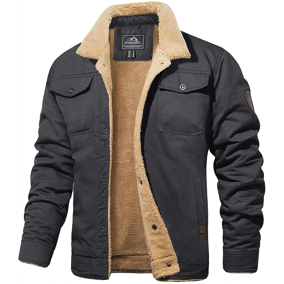 Heren Gevoerde Winterjas Met Sherpa Voering – Warme Outdoor Tussenjas Voor Herfst En Winter