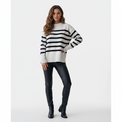 Gebreide Trui Met Strepen – Minimalistische Elegantie Voor Lente & Herfst
