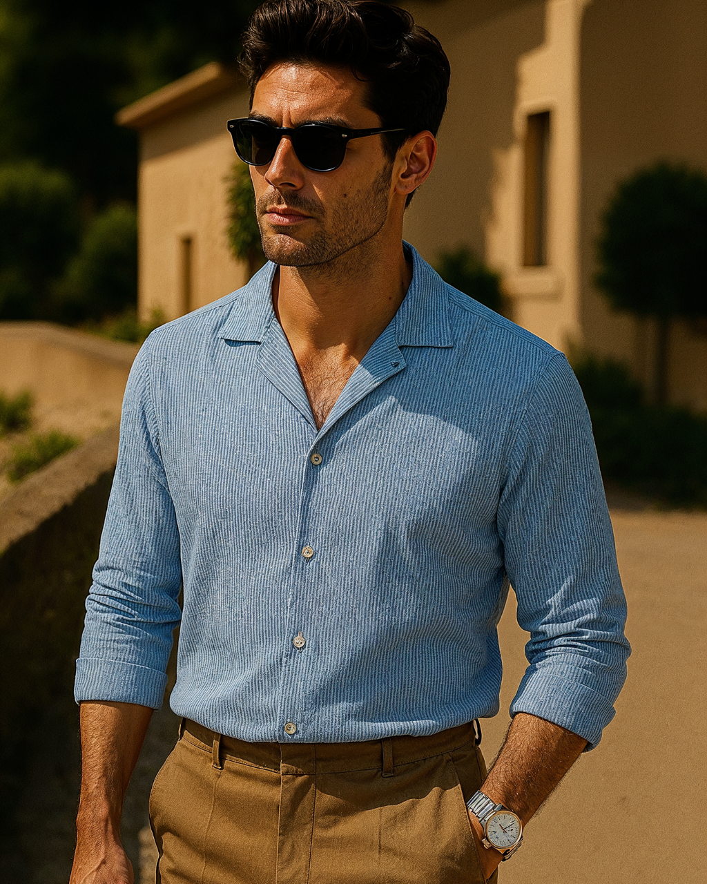 Gestreept Herenshirt Met Lange Mouwen – Open Kraag, Ademend & Voorjaar & Zomer