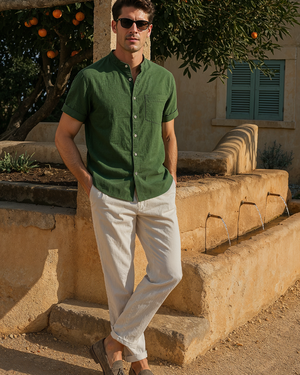 Herenset Met Korte Mouwen En Opstaande Kraag – Ademend, Minimalistisch & Zomerproof